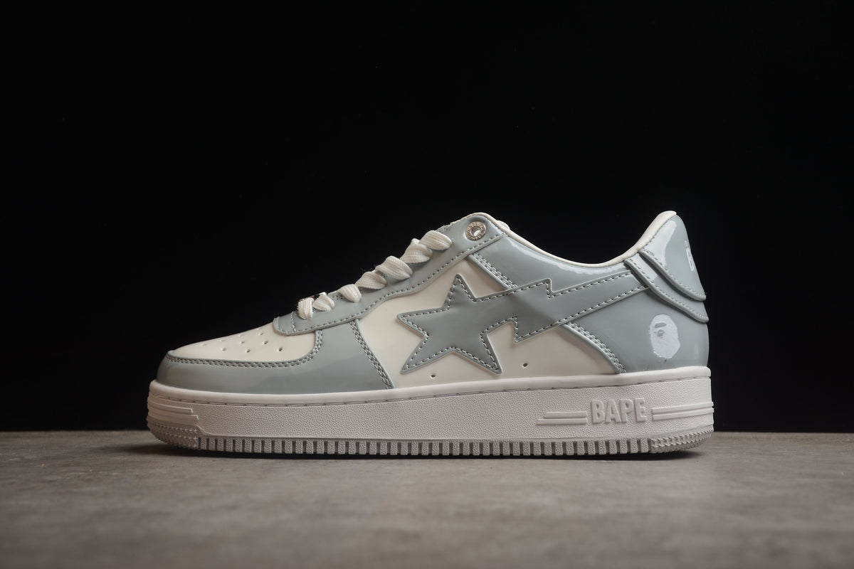 Bape Sta Patent Leather Gray and White